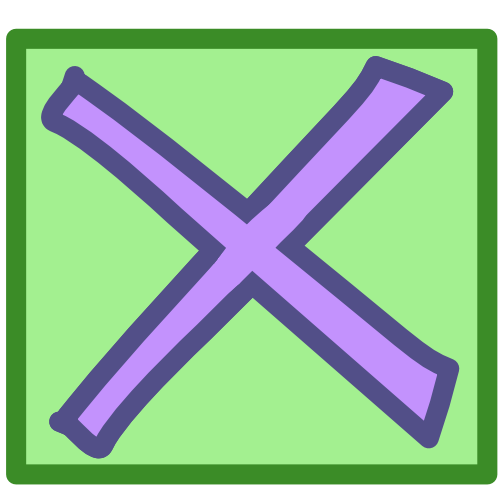 a purple X in a green sqaure